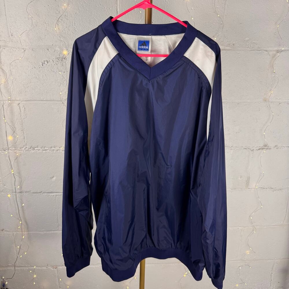 adidas team men’s 2XL navy white pullover windbreaker jacket vintage y2k